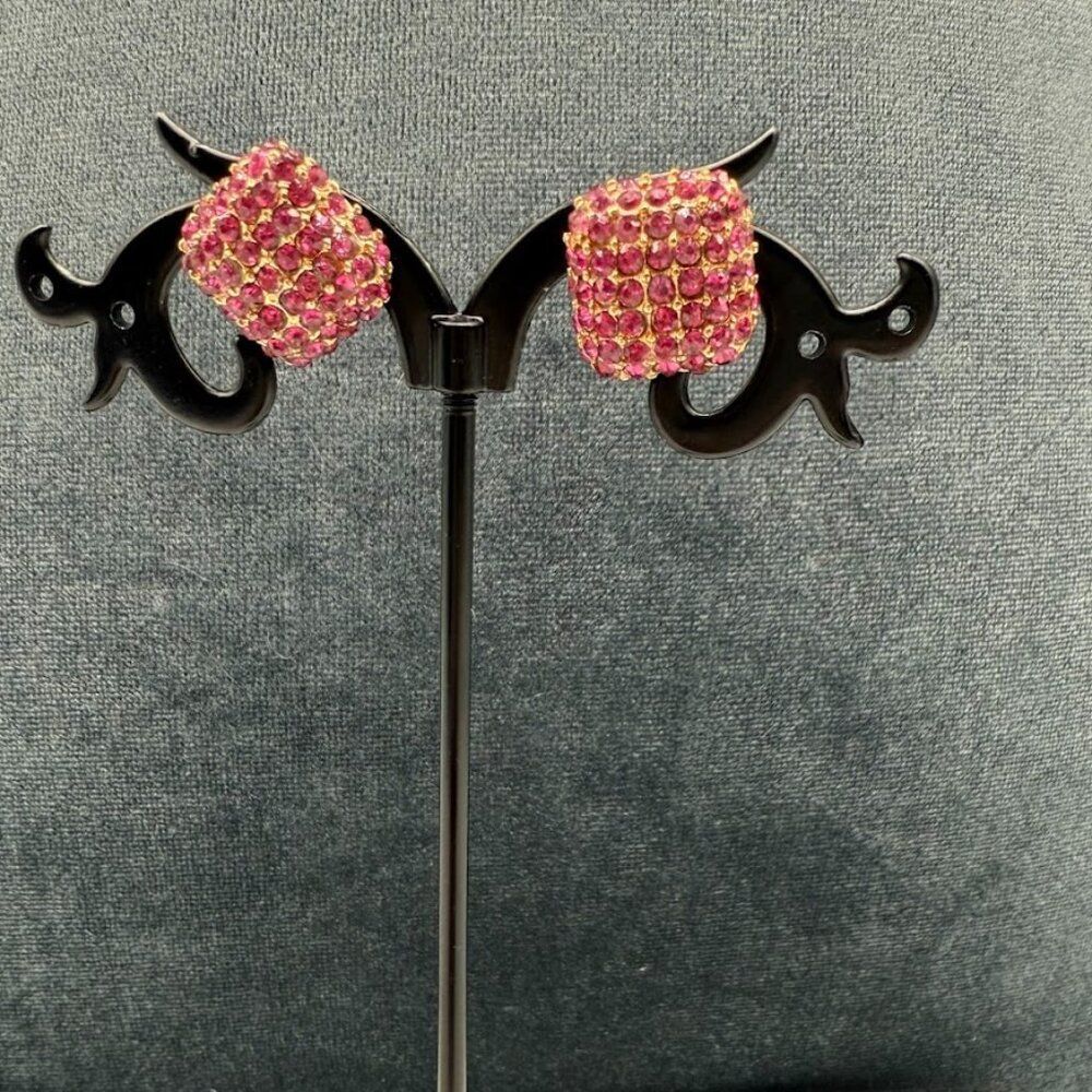 Vintage Fuchsia Metal And Stone Cube Earrings
